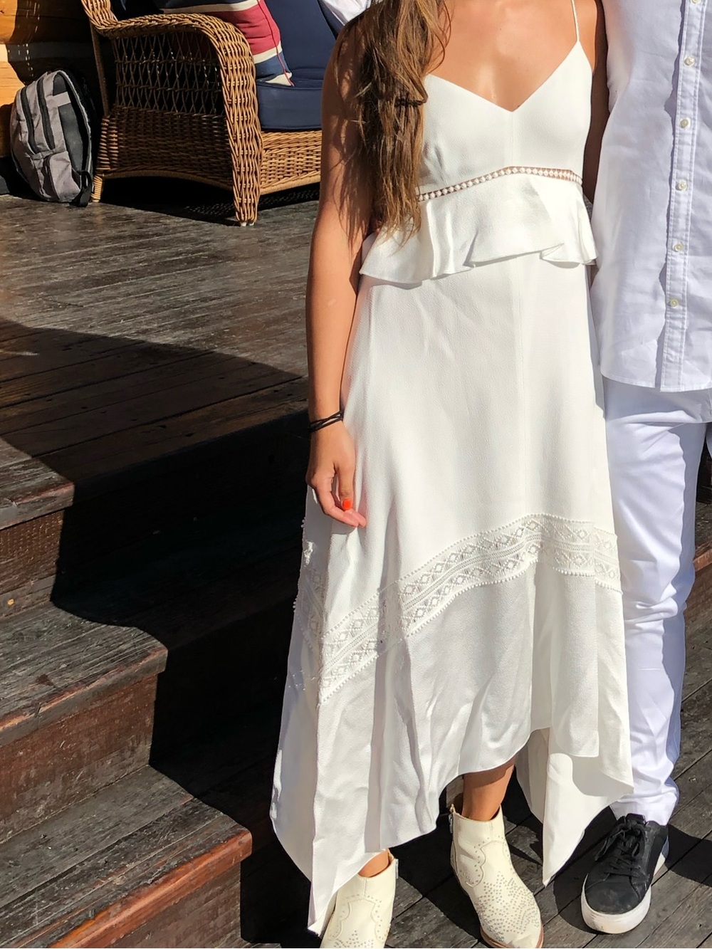 Rachel Zoe Cream Peplum Midi Dress with Lace Banding